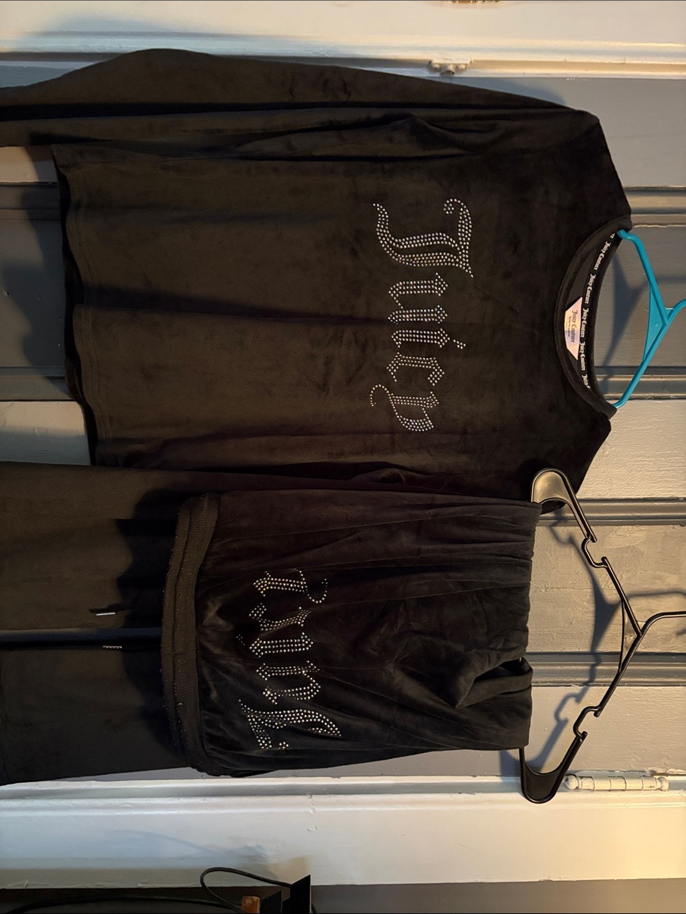 Juicy Couture Black Velvet Rhinestone Logo Sweatshirt & Joggers Set